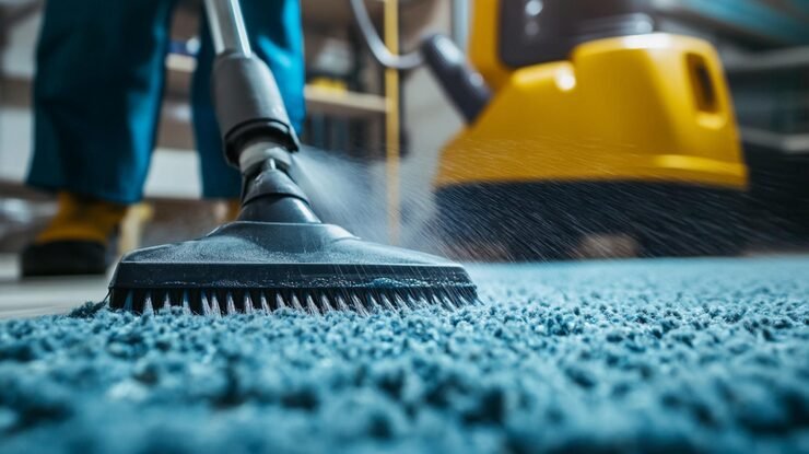 commercial photo professional cleaner thoroughly cleaning carpet with specialized equipment_1110958 61892