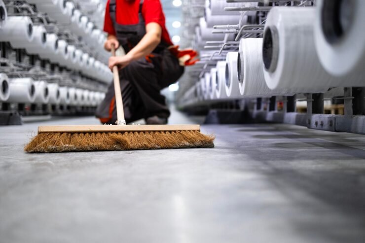 unrecognizable worker cleaning floor with broom keeping factory neat clean_308072 6221