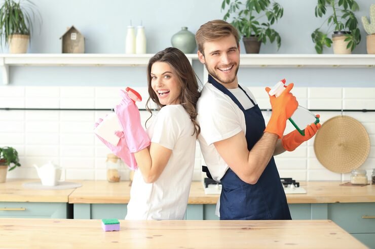 young happy couple is having fun while doing cleaning home_484651 8423